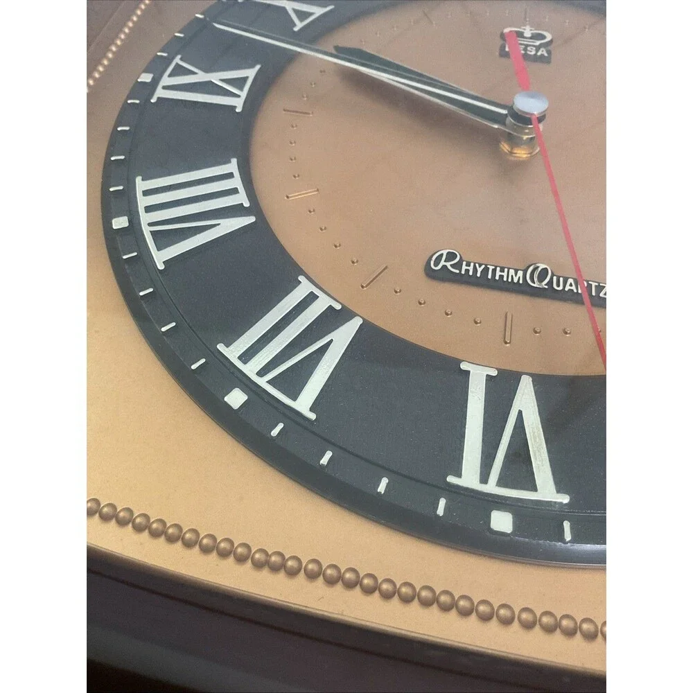 Rare Vintage Rhythm Quartz Square Wall Clock With Arabic Numbers 12.5” Taiwan